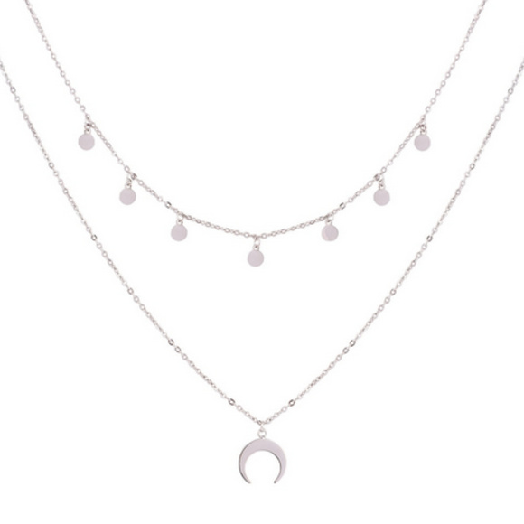 🍒 Horn 📯  Silver Sequin Layered Necklace - Picture 2 of 7